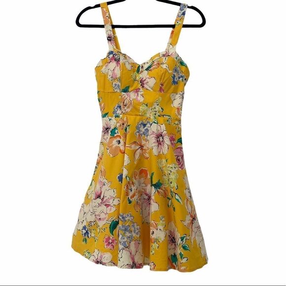Bailey Blue Yellow Floral Pin Up Style Dress - Picture 1 of 10